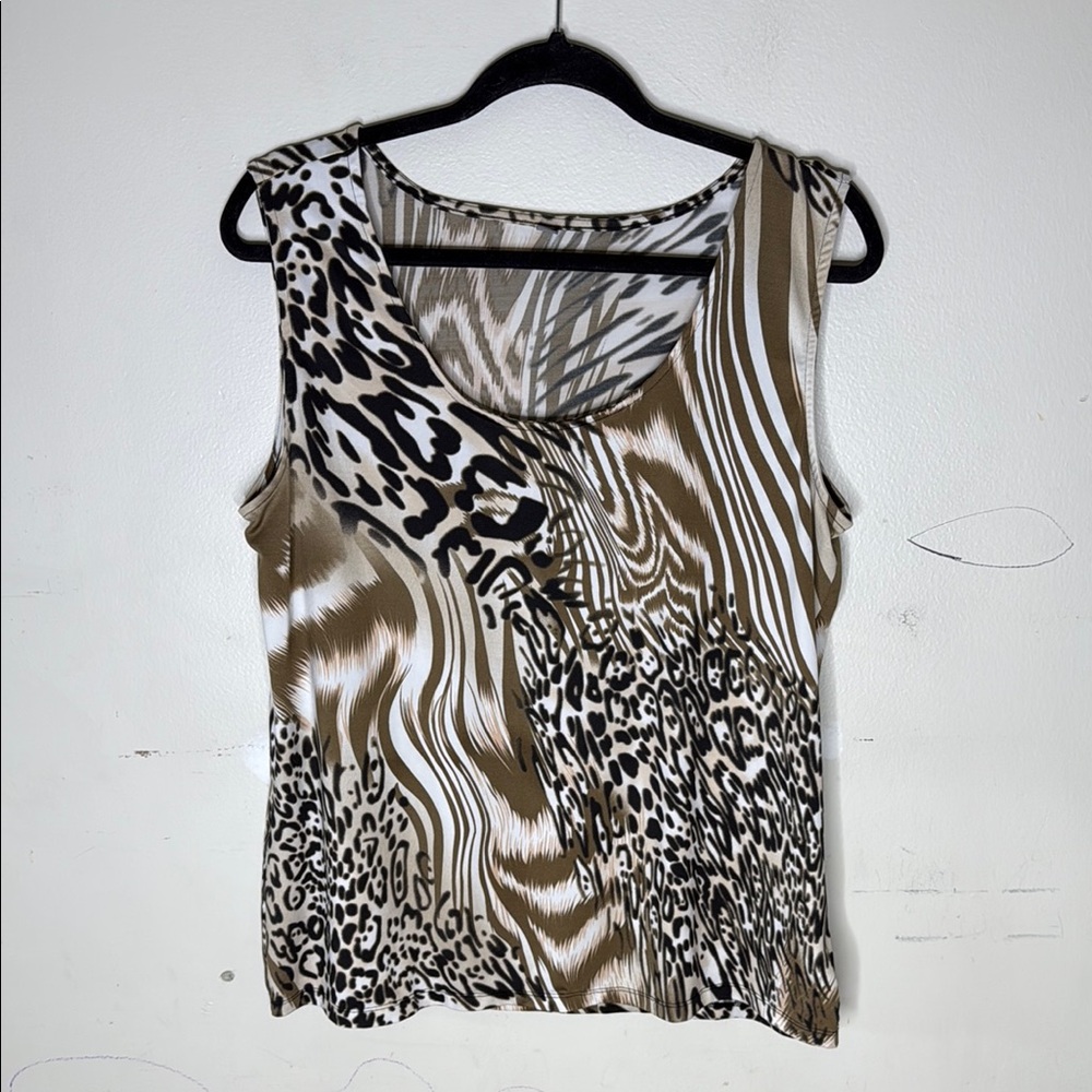Leopard Print Tan Black and White Polyester Blend Sleeveless Top Size Large